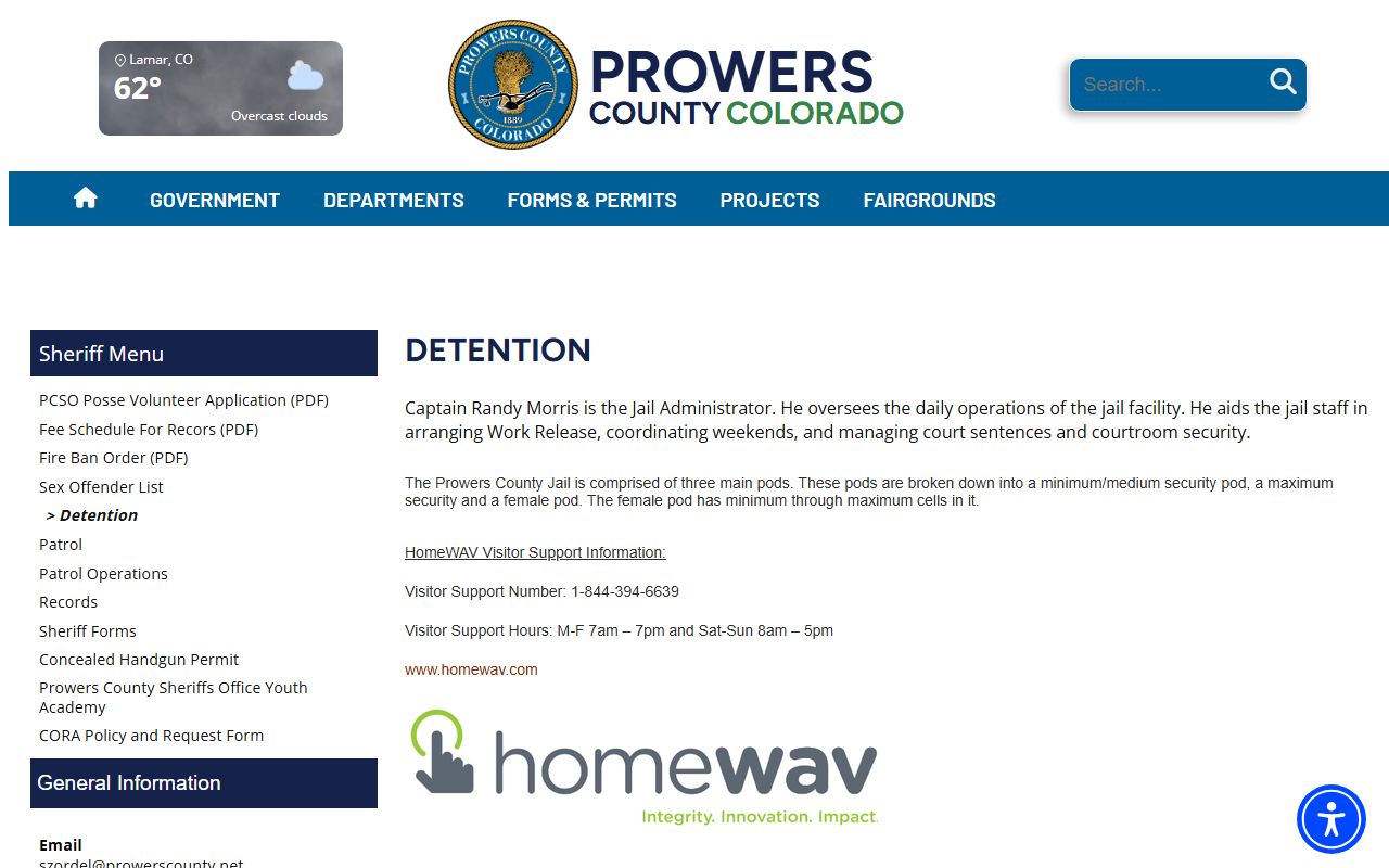 Prowers County Sheriff's detention page linked for Cheyenne County detention routing
